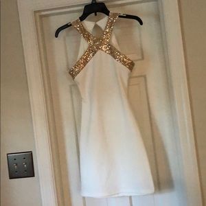 White & Gold Backless Cocktail Dress